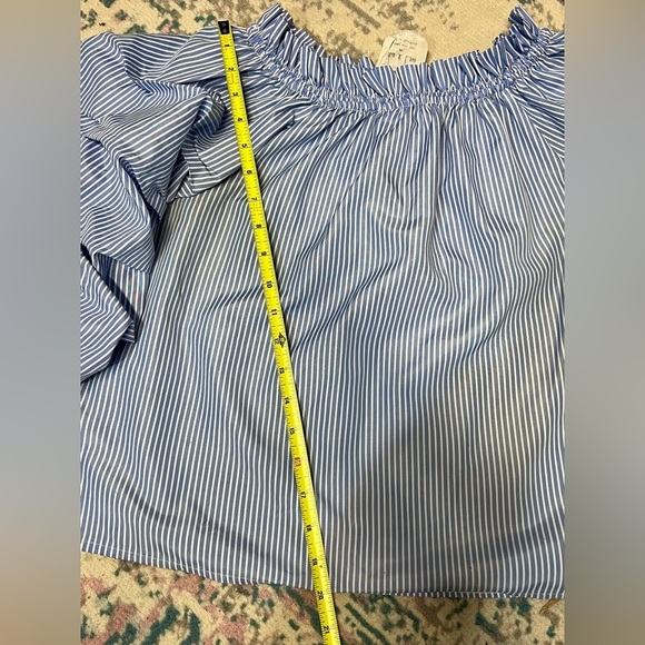 SADIE & LOVE Blue and white striped off shoulder ruffle top size M. - Picture 11 of 11